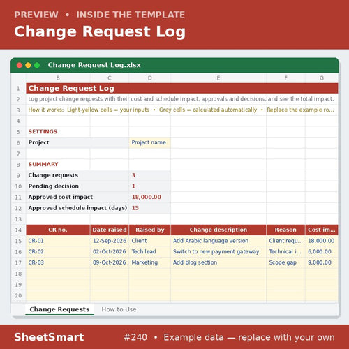 Change Request Log – sheet preview