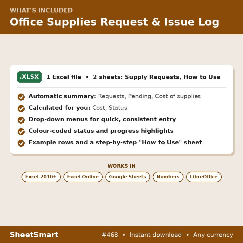 Office Supplies Request & Issue Log – what's included