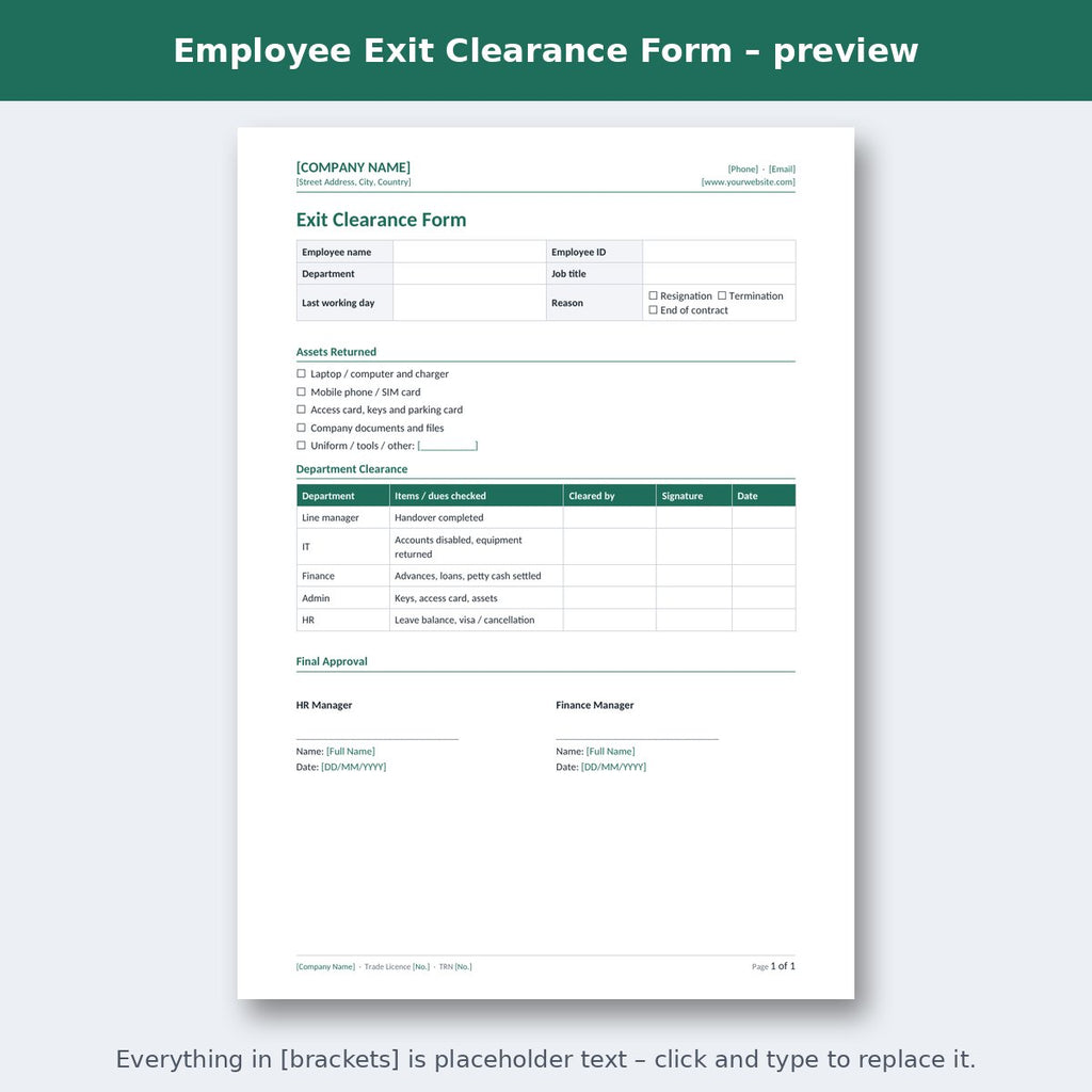 Employee Exit Clearance Form – preview
