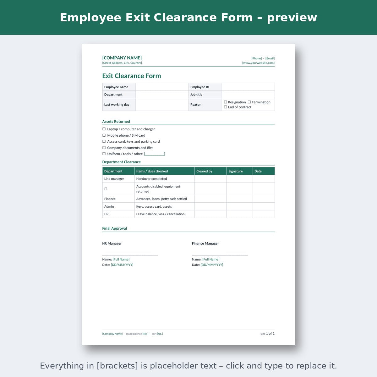 Employee Exit Clearance Form – preview
