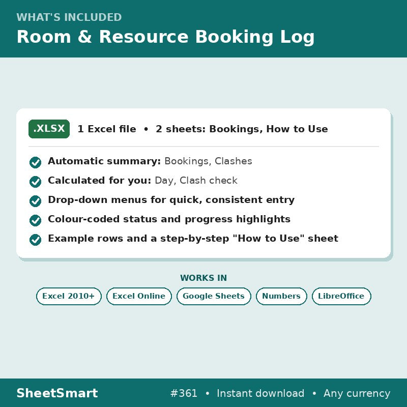 Room & Resource Booking Log – what's included