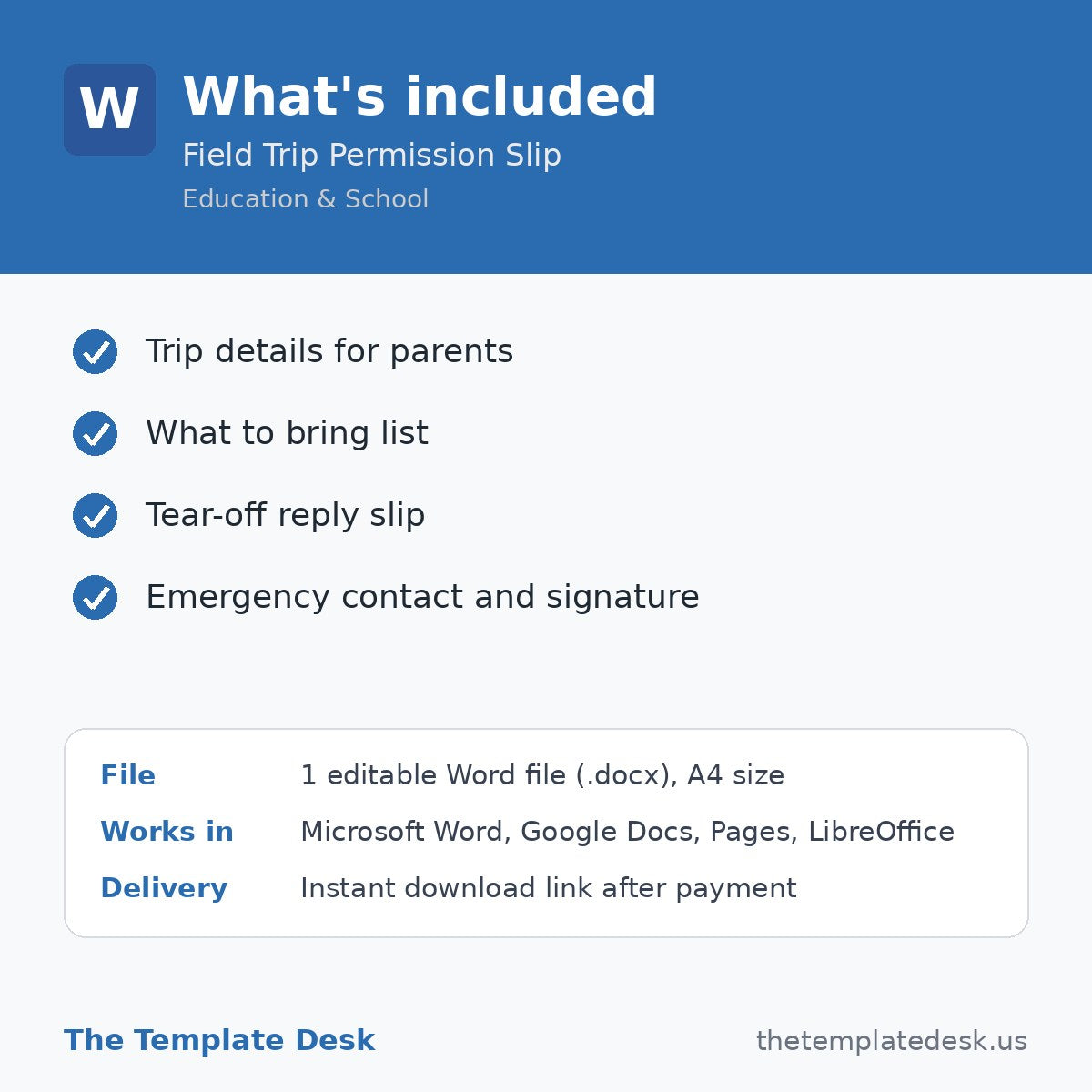 Field Trip Permission Slip – what's included