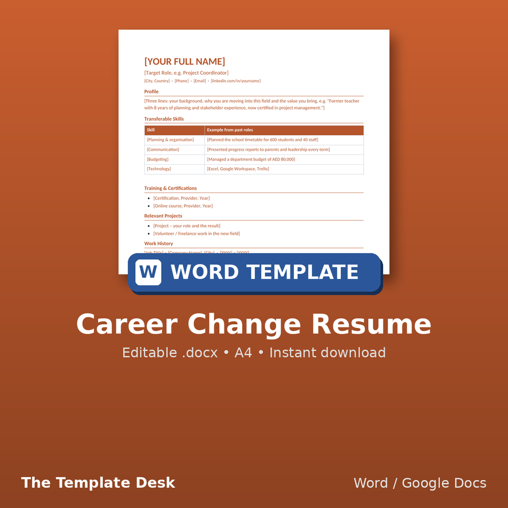 Career Change Resume – cover