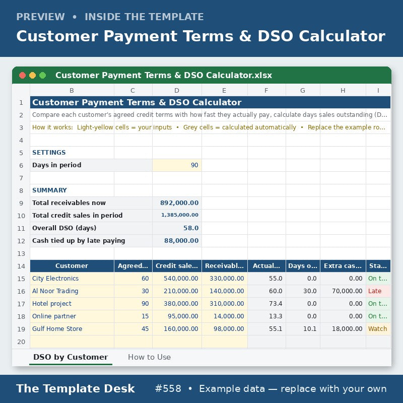 Customer Payment Terms & DSO Calculator – preview
