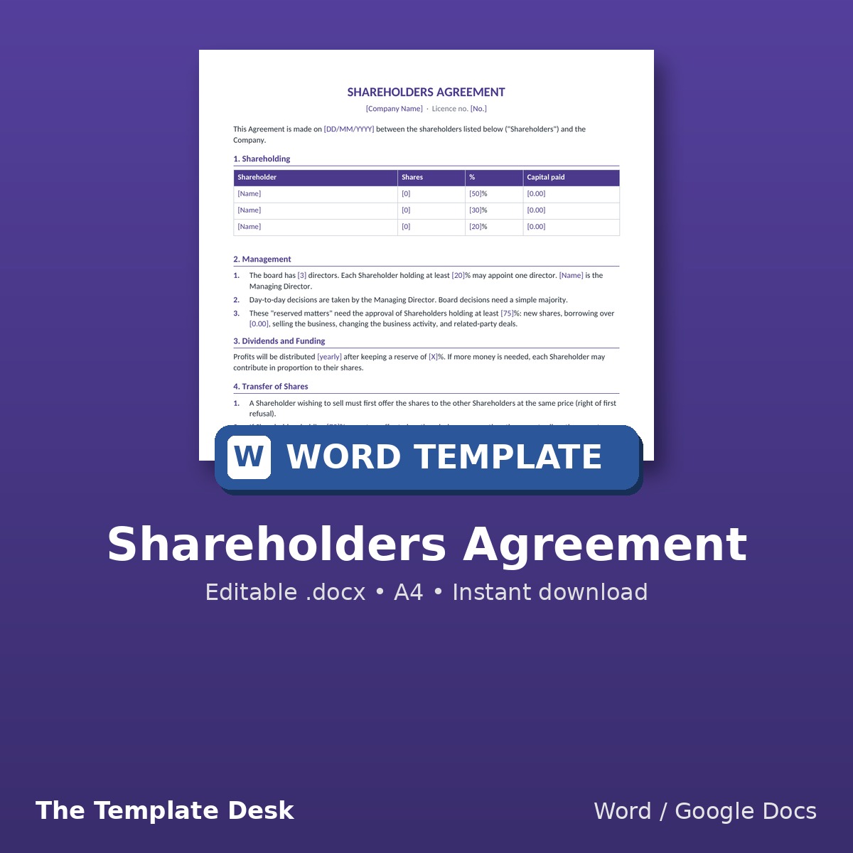 Shareholders Agreement – cover