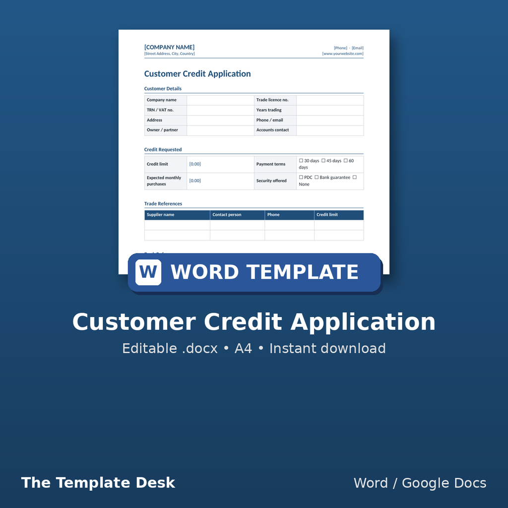 Customer Credit Application – cover