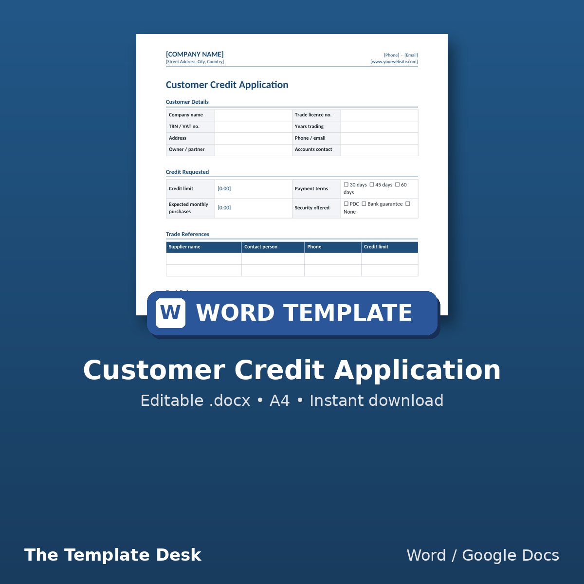 Customer Credit Application – cover