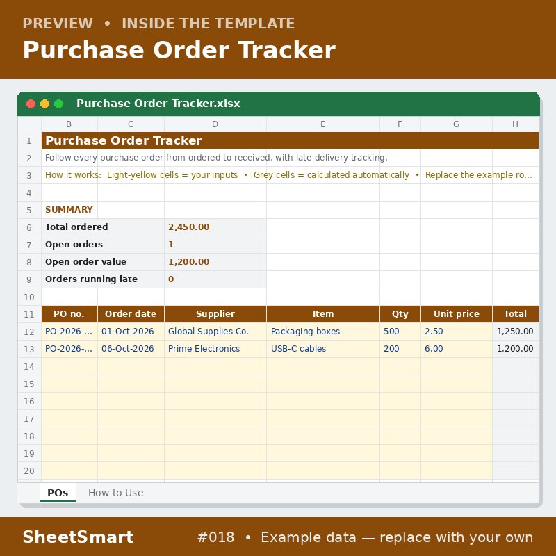 Purchase Order Tracker – sheet preview