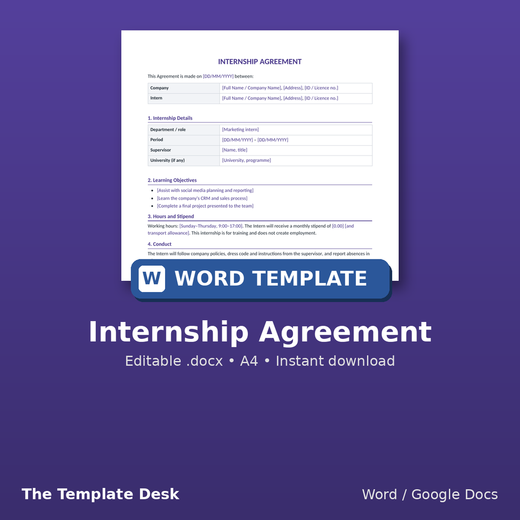 Internship Agreement – cover