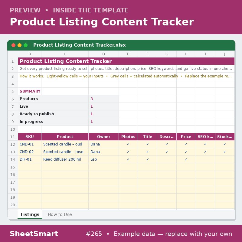 Product Listing Content Tracker – sheet preview