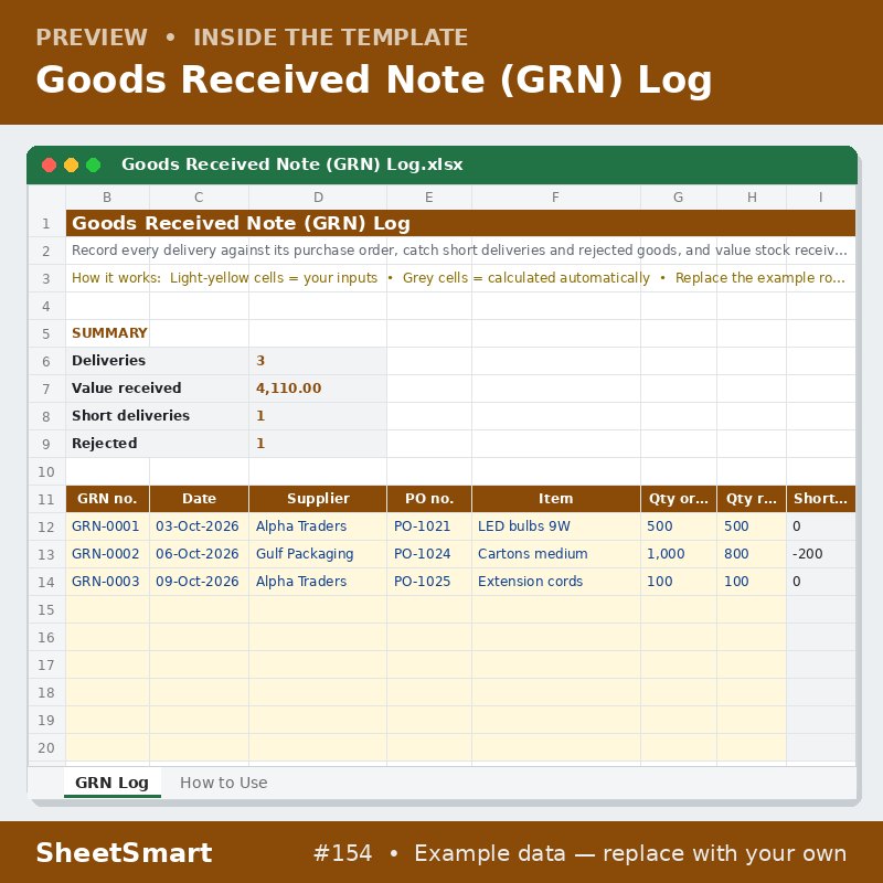 Goods Received Note (GRN) Log – sheet preview