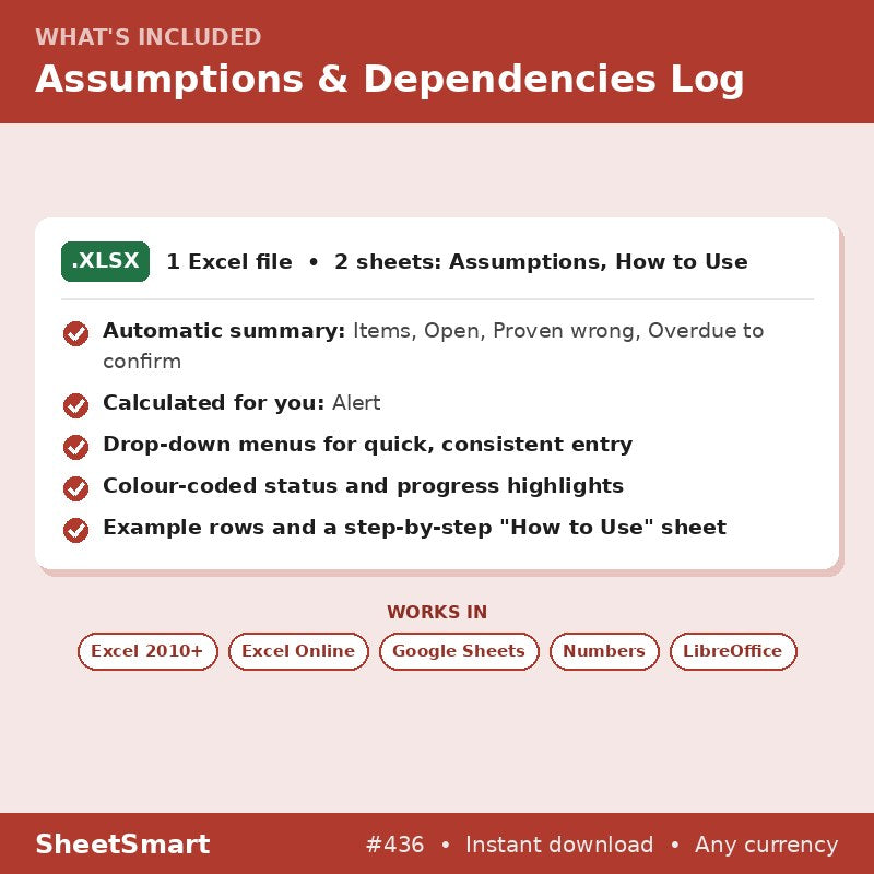 Assumptions & Dependencies Log – what's included