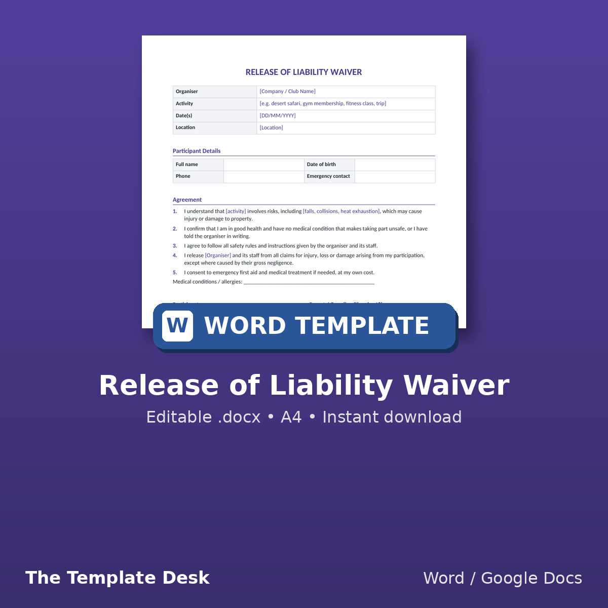 Release of Liability Waiver – cover