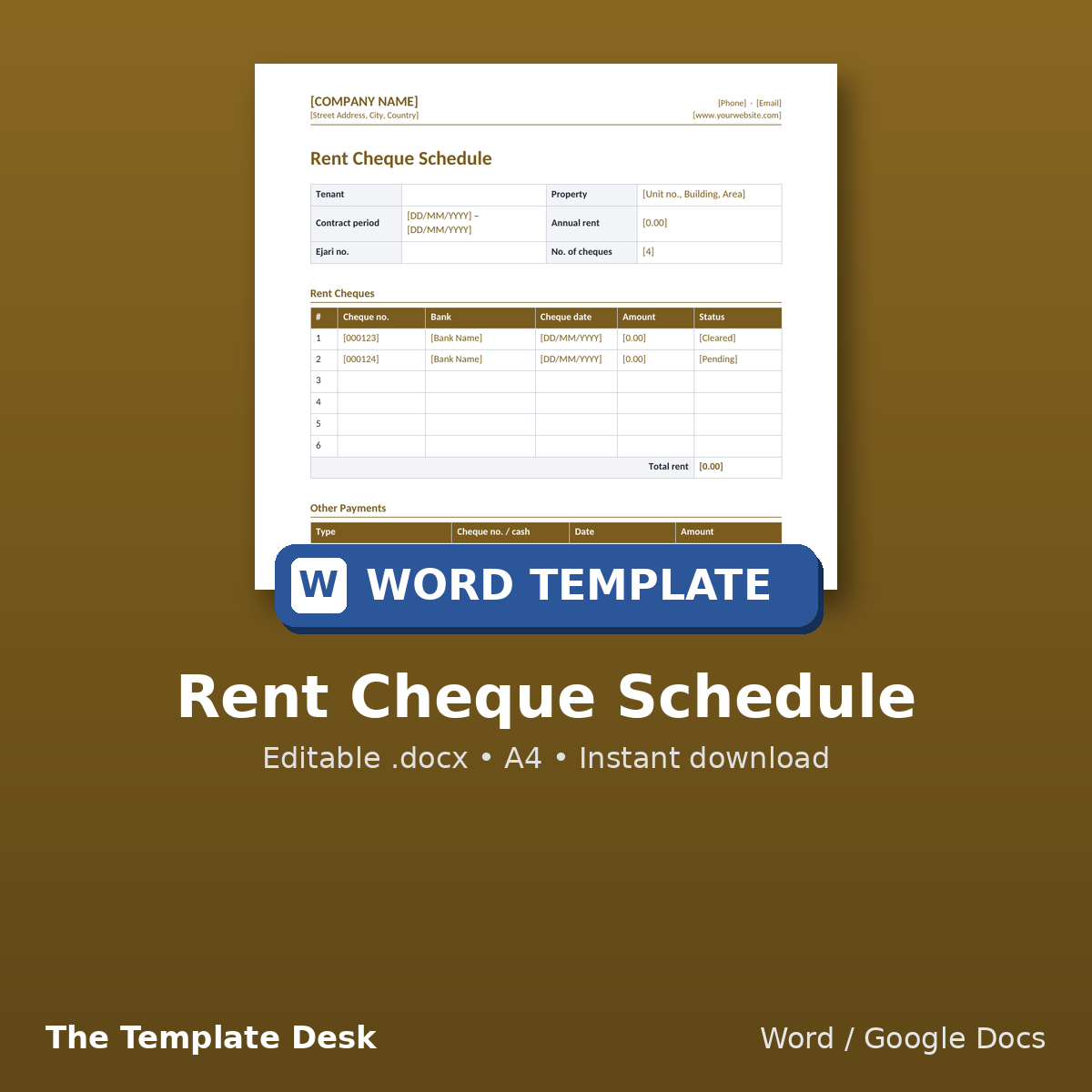 Rent Cheque Schedule – cover