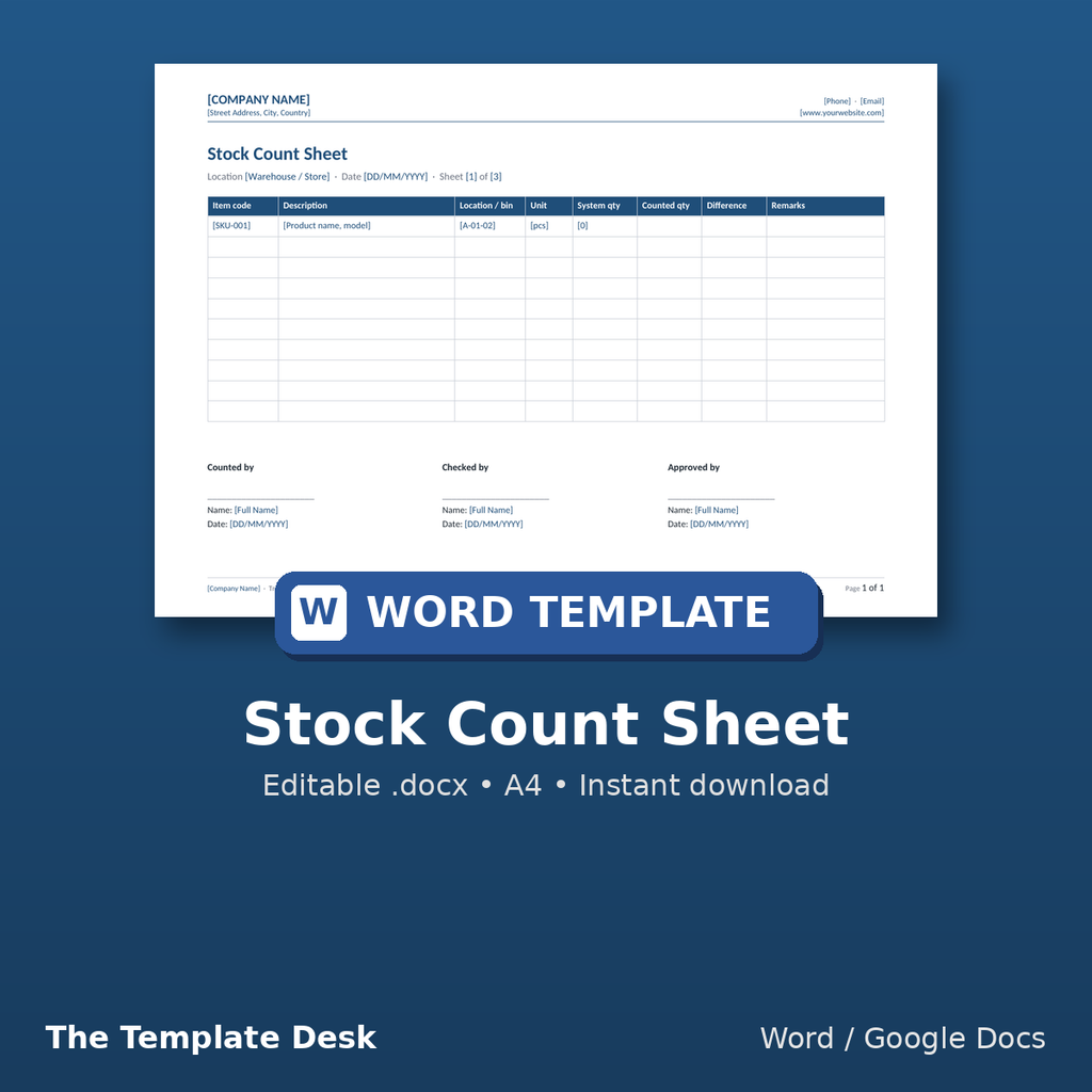 Stock Count Sheet – cover