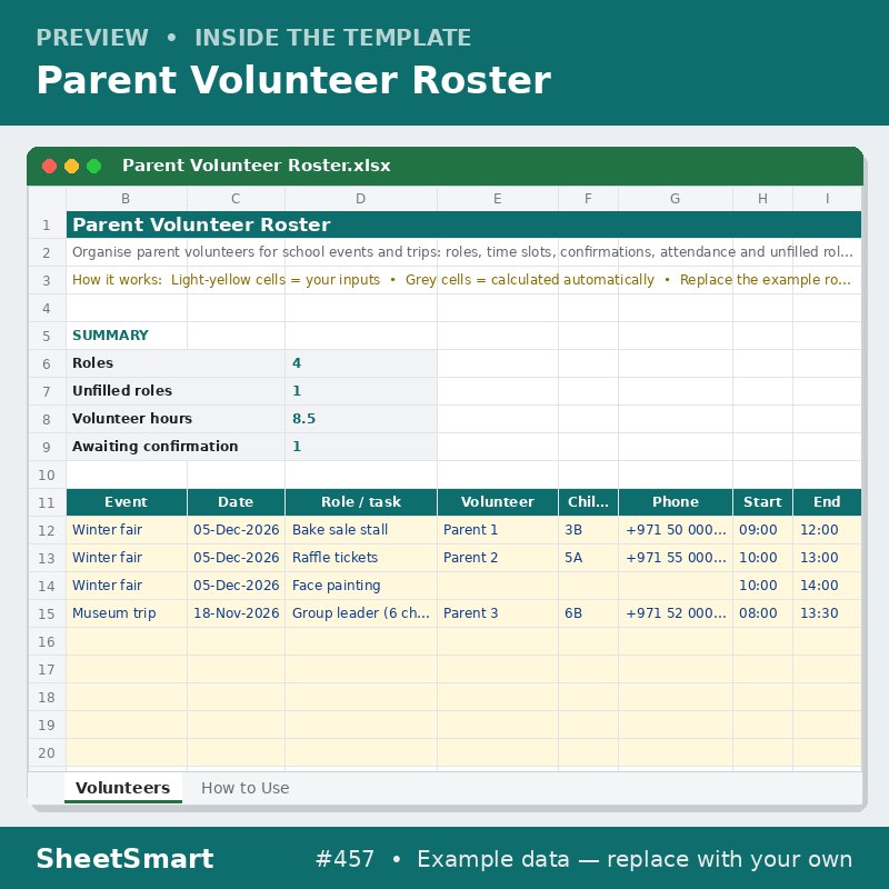 Parent Volunteer Roster – sheet preview