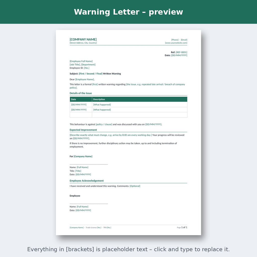 Warning Letter – preview