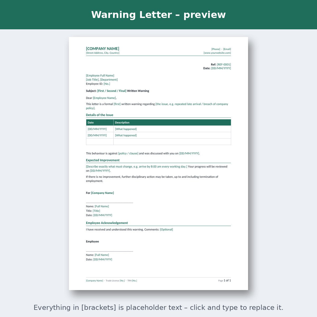 Warning Letter – preview