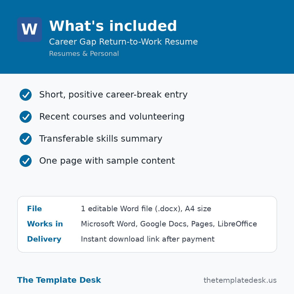 Career Gap Return-to-Work Resume – what's included
