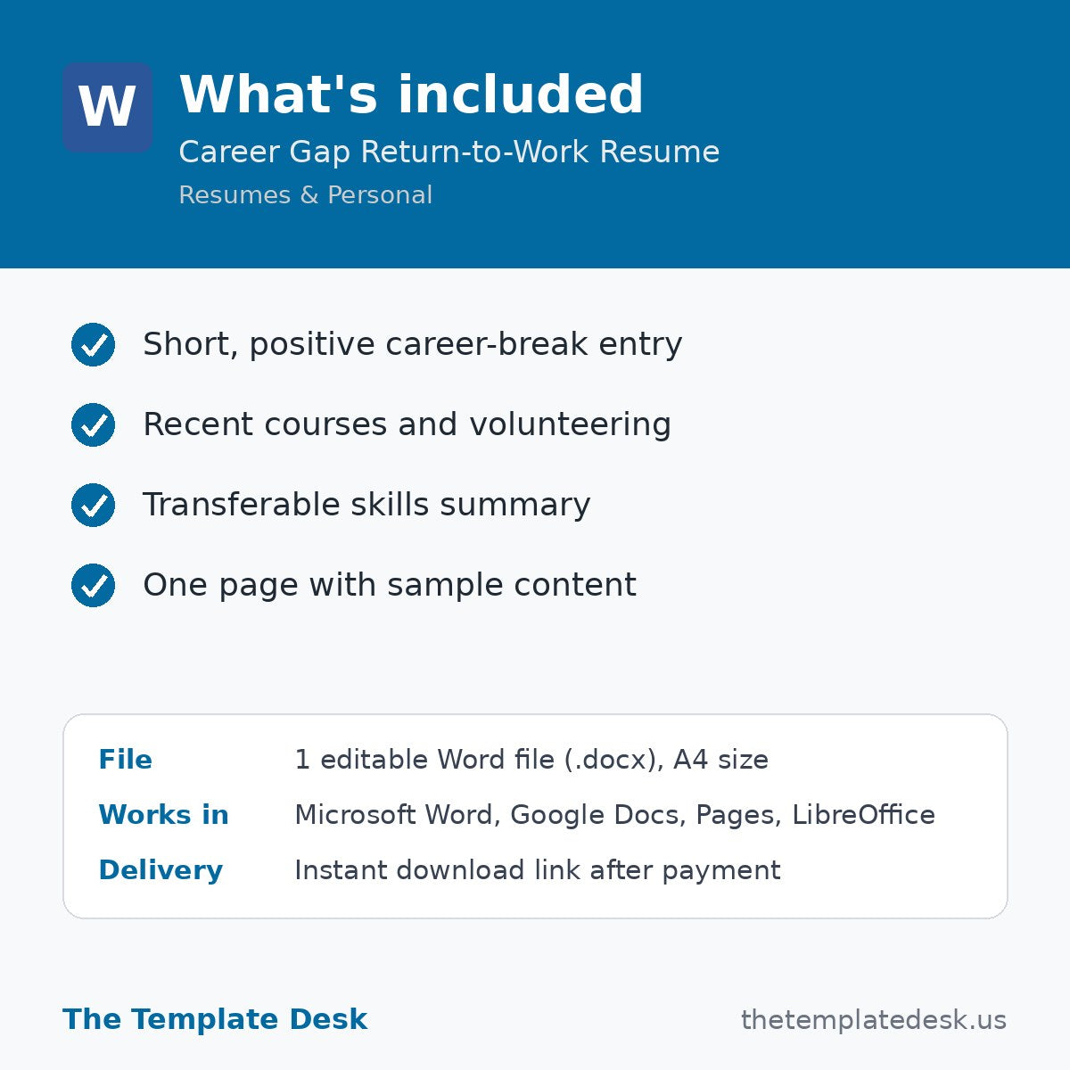 Career Gap Return-to-Work Resume – what's included