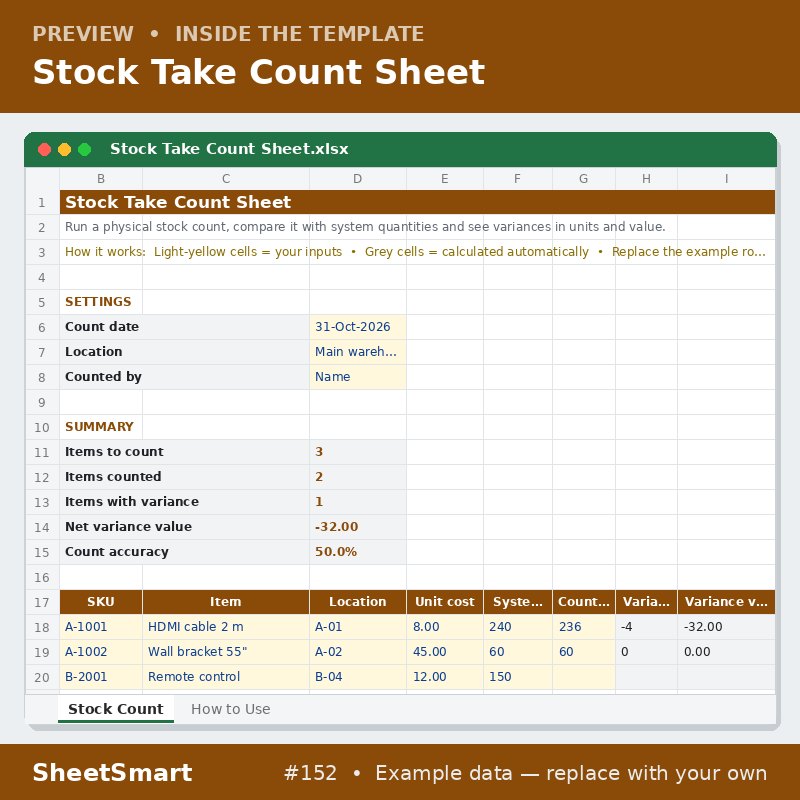 Stock Take Count Sheet – sheet preview