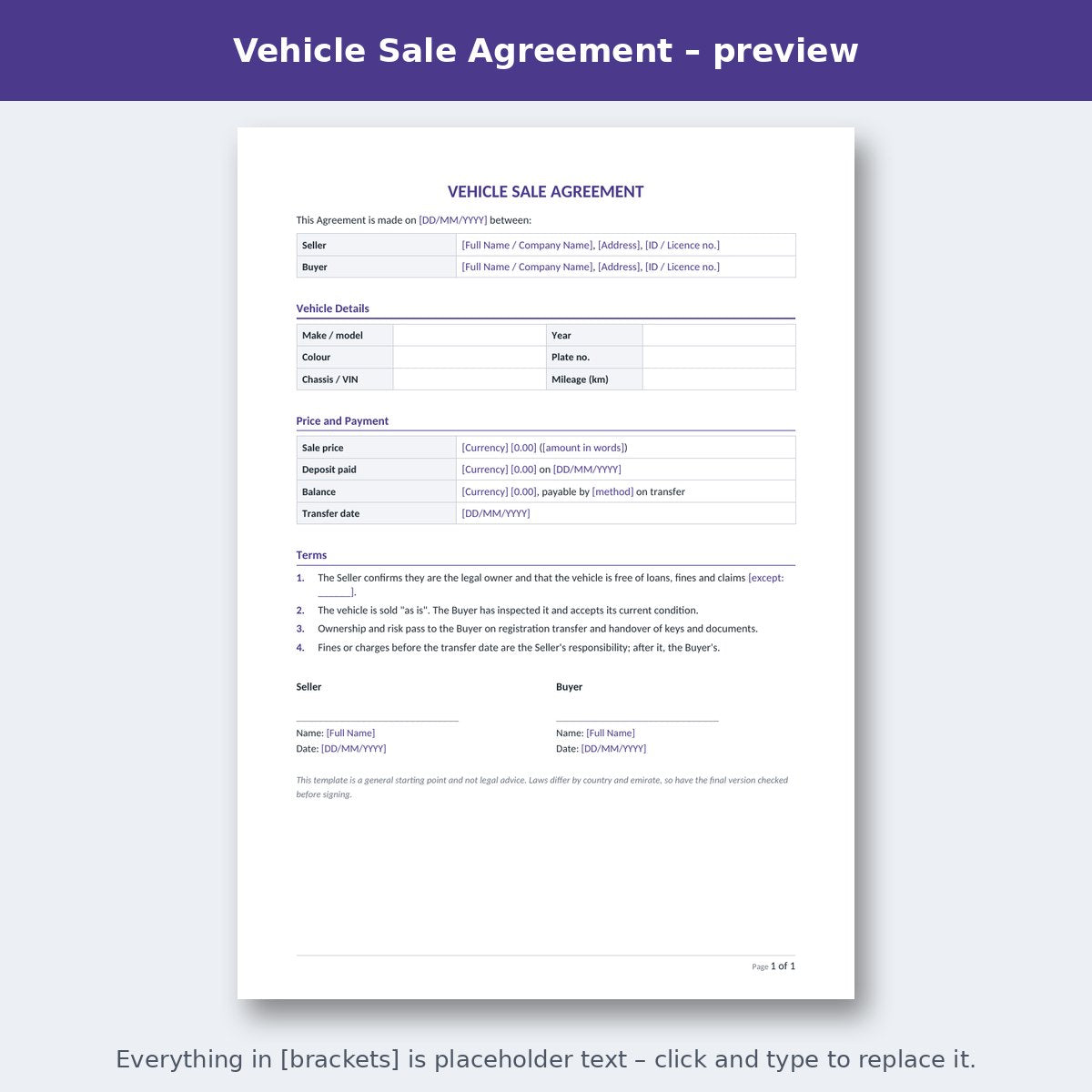 Vehicle Sale Agreement – preview