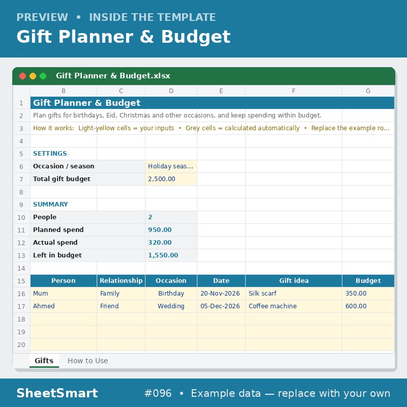 Gift Planner & Budget – sheet preview