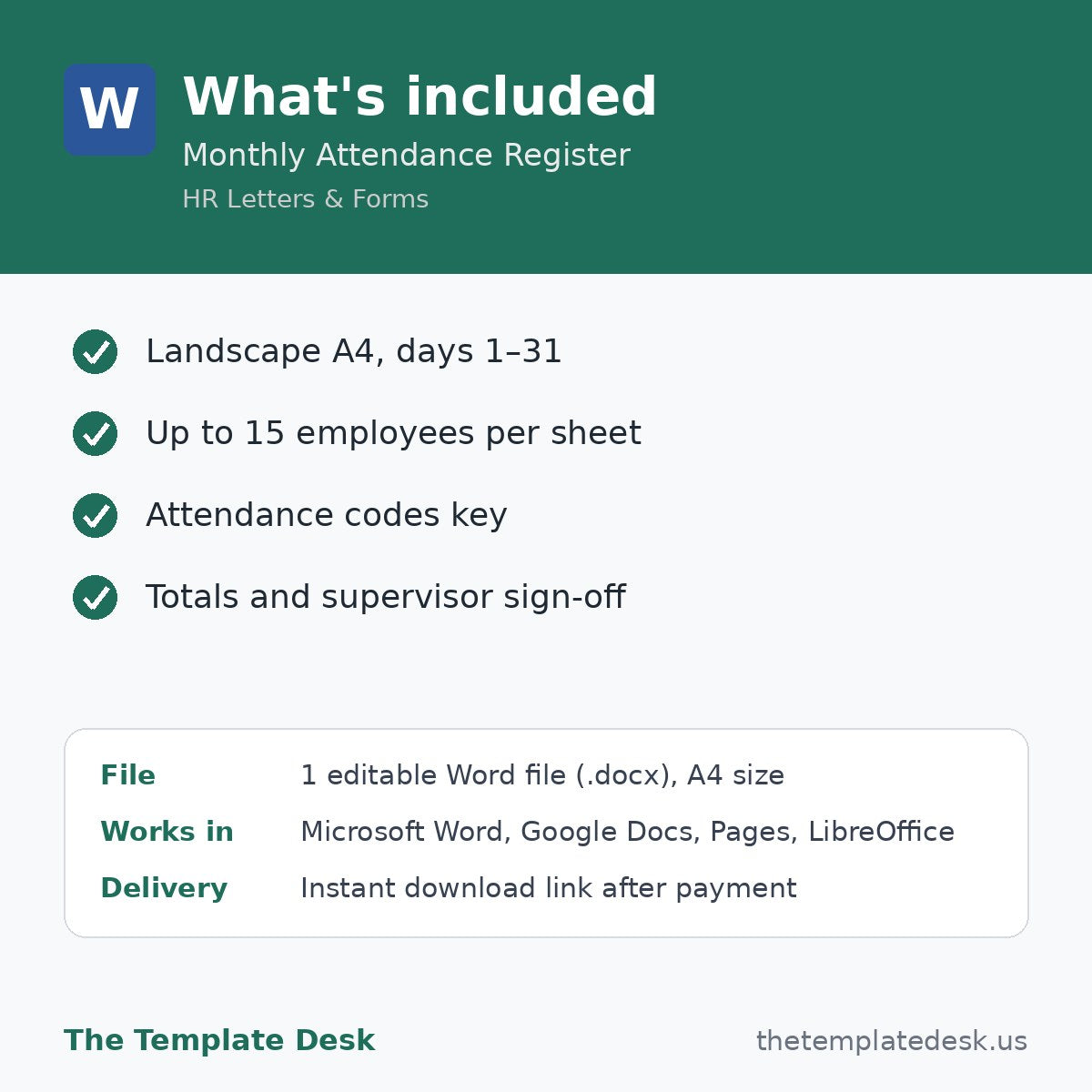 Monthly Attendance Register – what's included