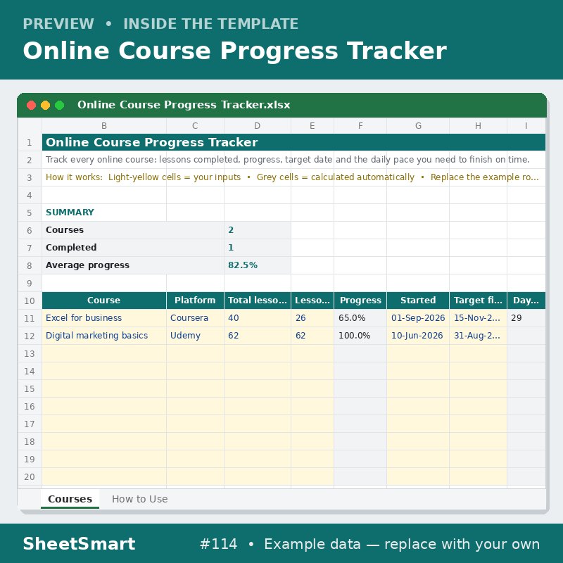 Online Course Progress Tracker – sheet preview