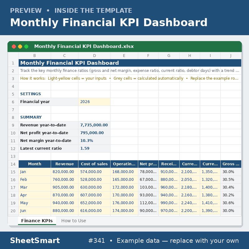 Monthly Financial KPI Dashboard – sheet preview
