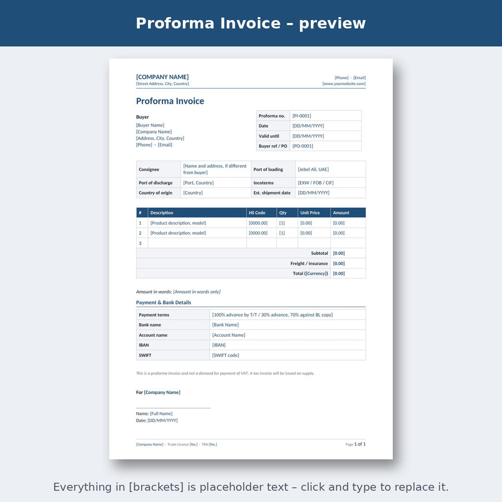 Proforma Invoice – preview