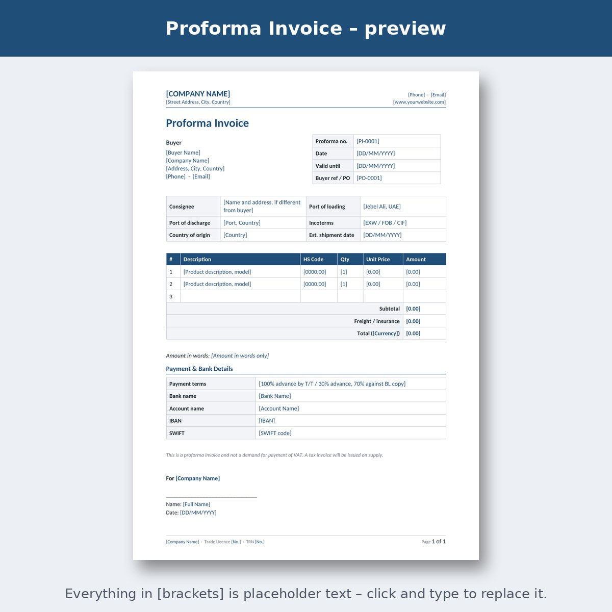 Proforma Invoice – preview