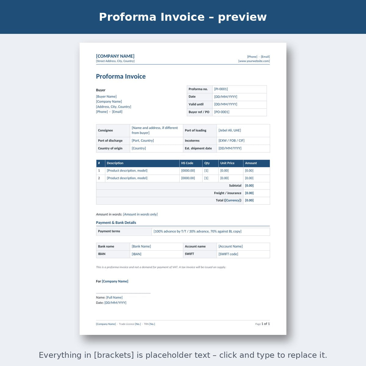 Proforma Invoice – preview
