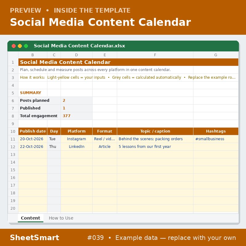 Social Media Content Calendar – sheet preview
