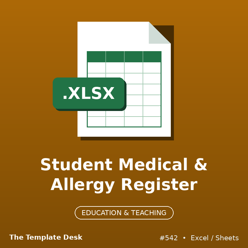 Student Medical & Allergy Register – Excel template