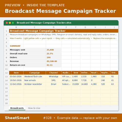 Broadcast Message Campaign Tracker – sheet preview