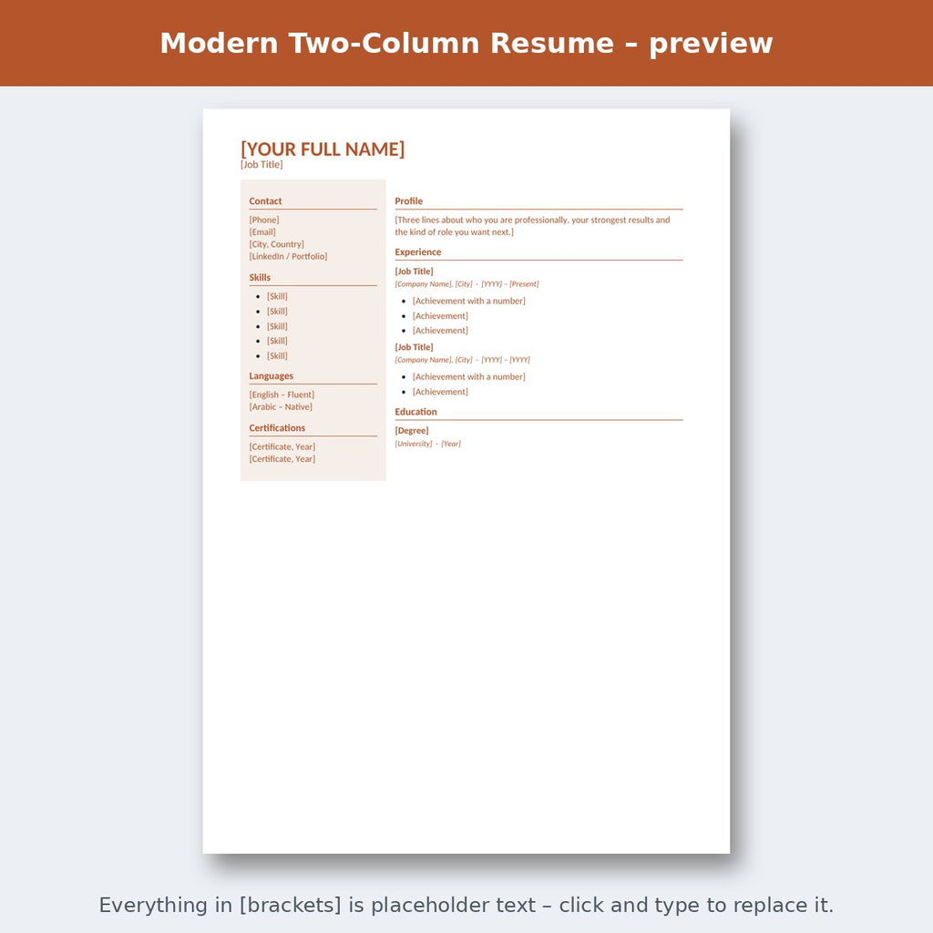 Modern Two-Column Resume – preview