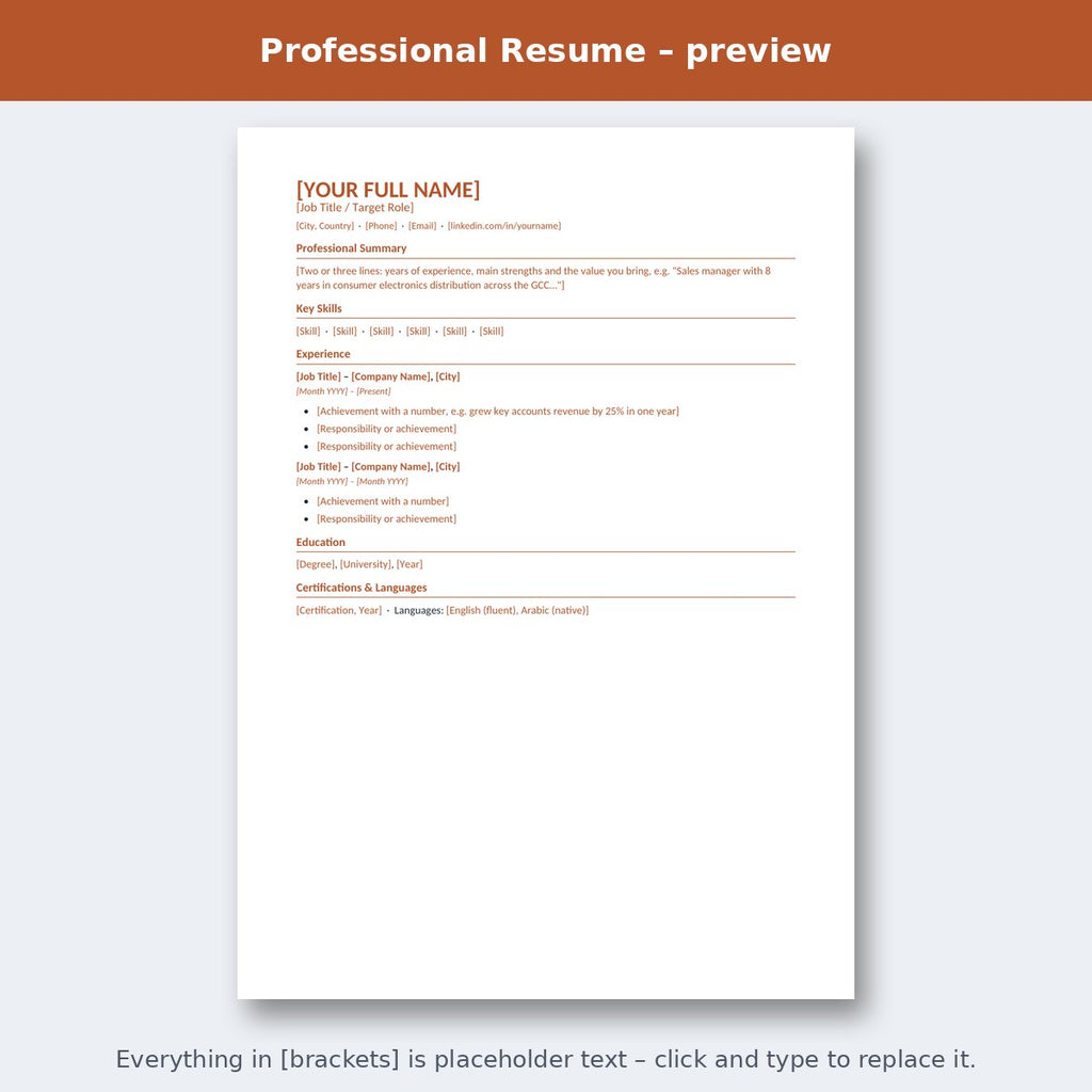 Professional Resume – preview
