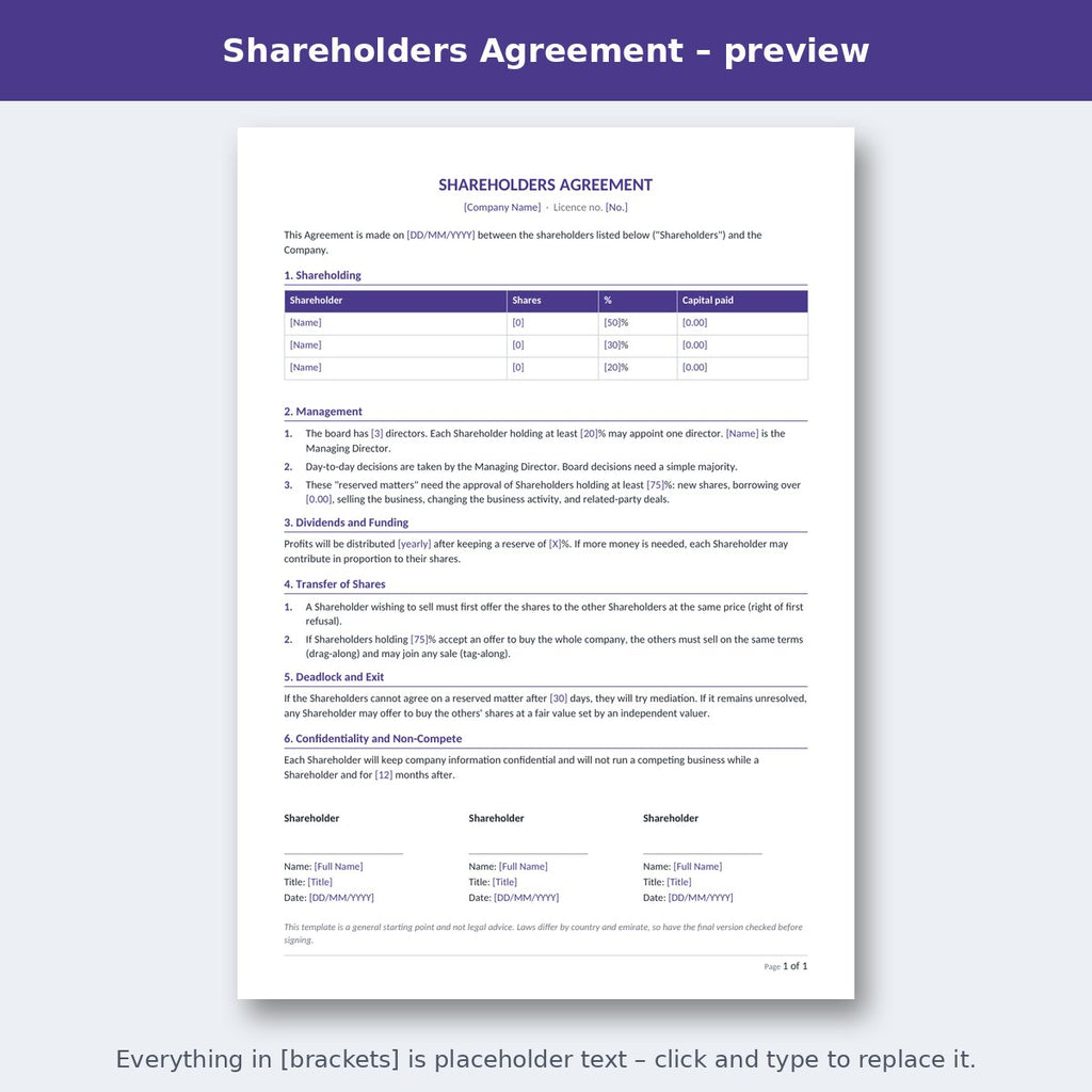Shareholders Agreement – preview