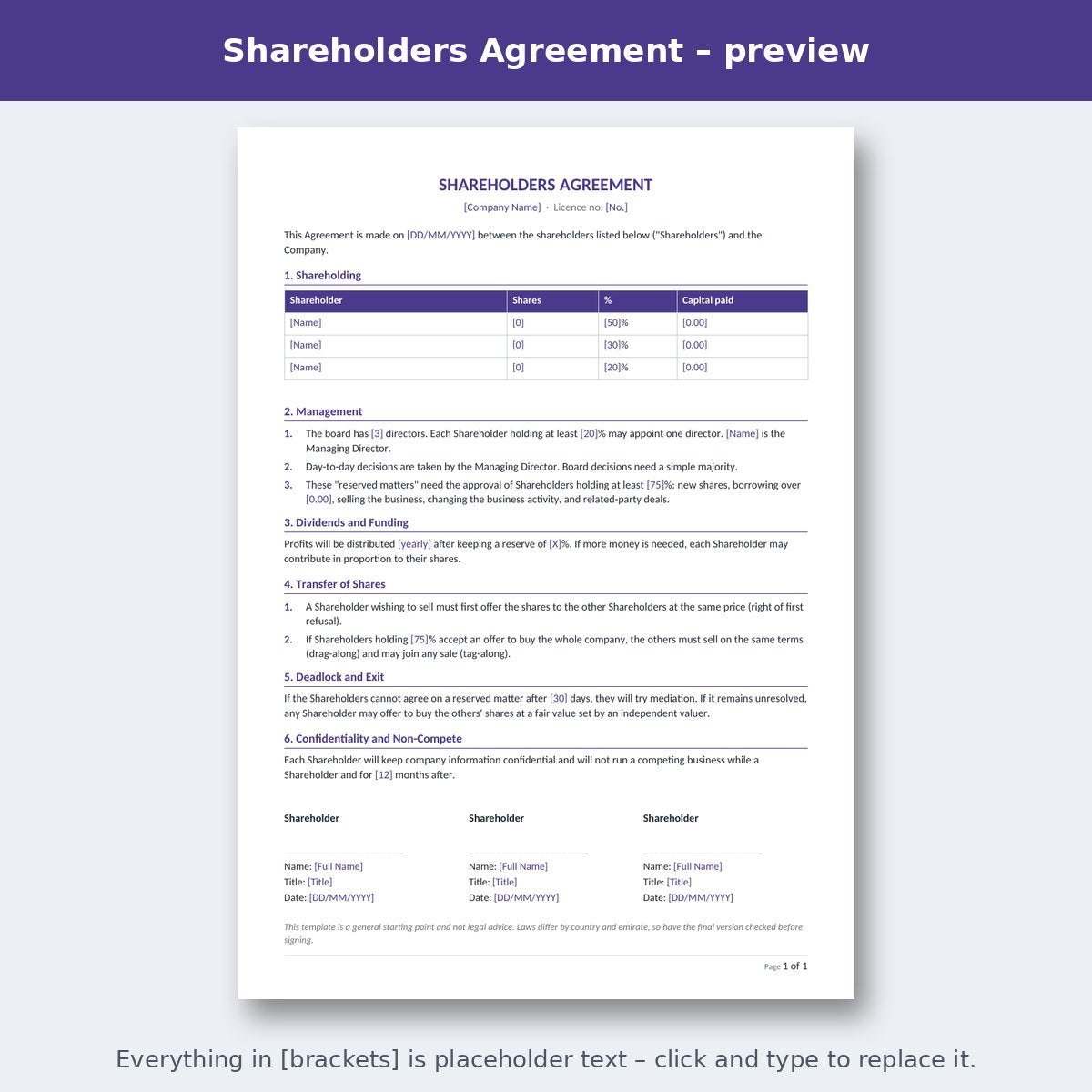 Shareholders Agreement – preview