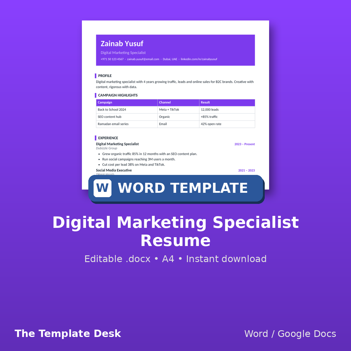 Digital Marketing Specialist Resume – cover