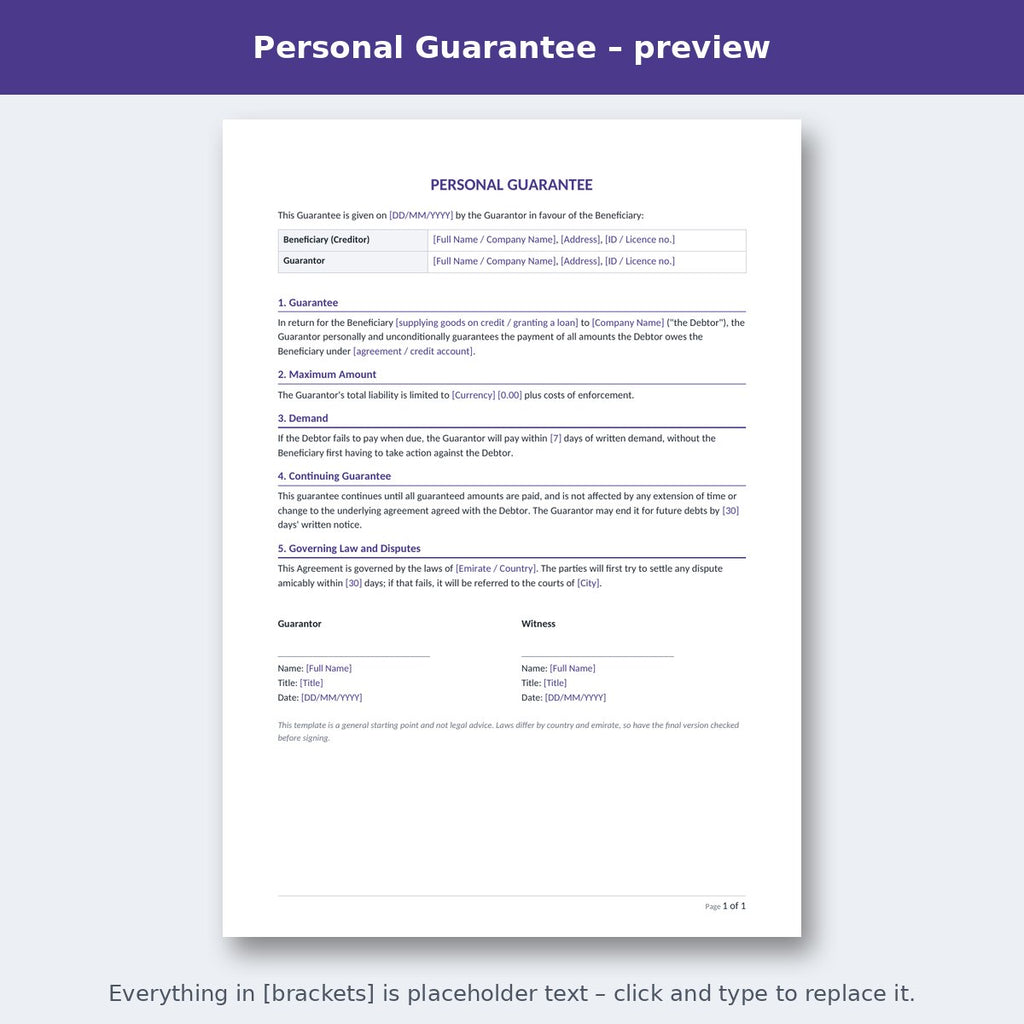 Personal Guarantee – preview