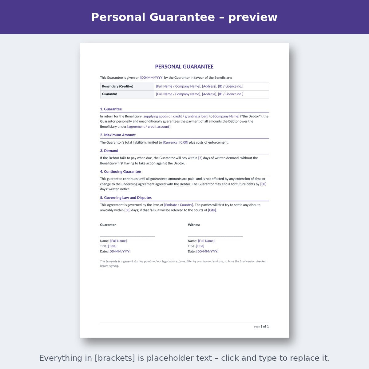 Personal Guarantee – preview