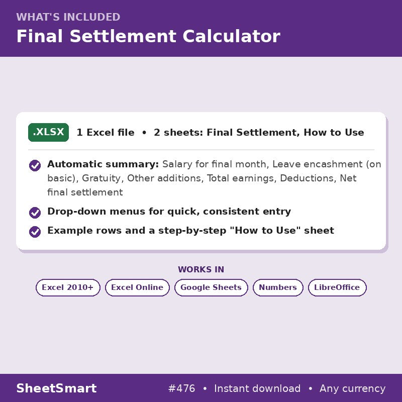 Final Settlement Calculator – what's included