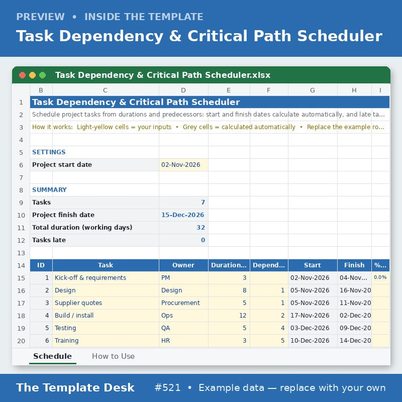 Task Dependency & Critical Path Scheduler – sheet preview