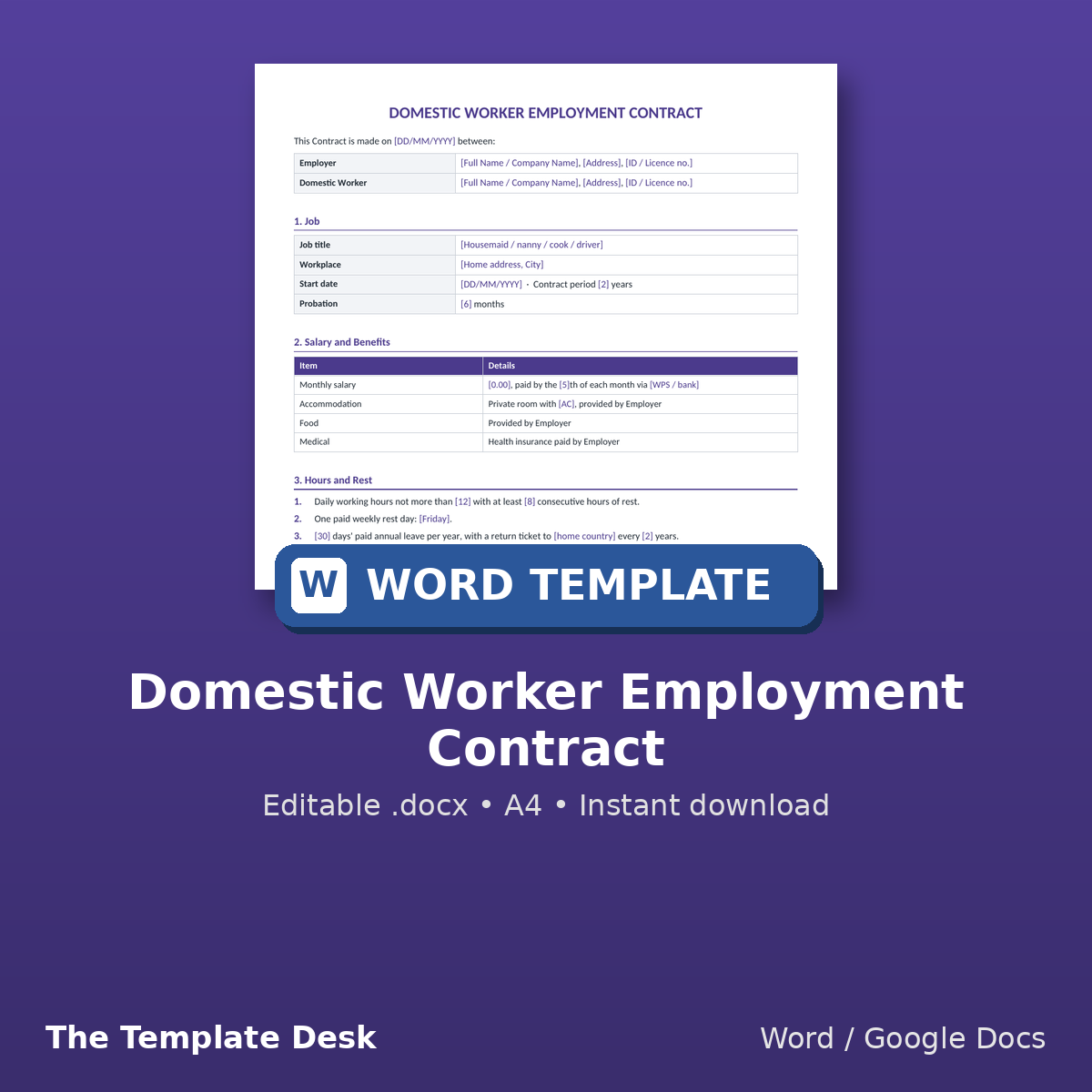 Domestic Worker Employment Contract – cover