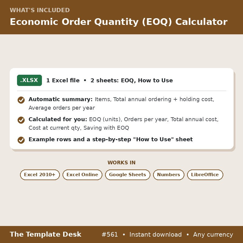 Economic Order Quantity (EOQ) Calculator – what's included