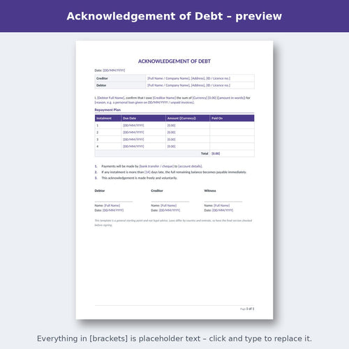 Acknowledgement of Debt – preview
