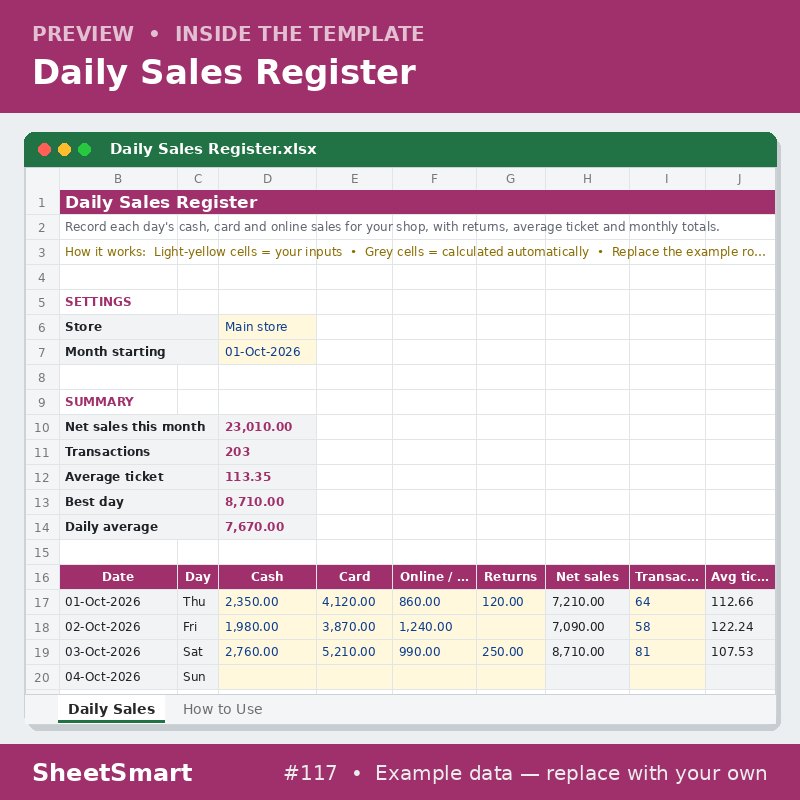 Daily Sales Register – sheet preview