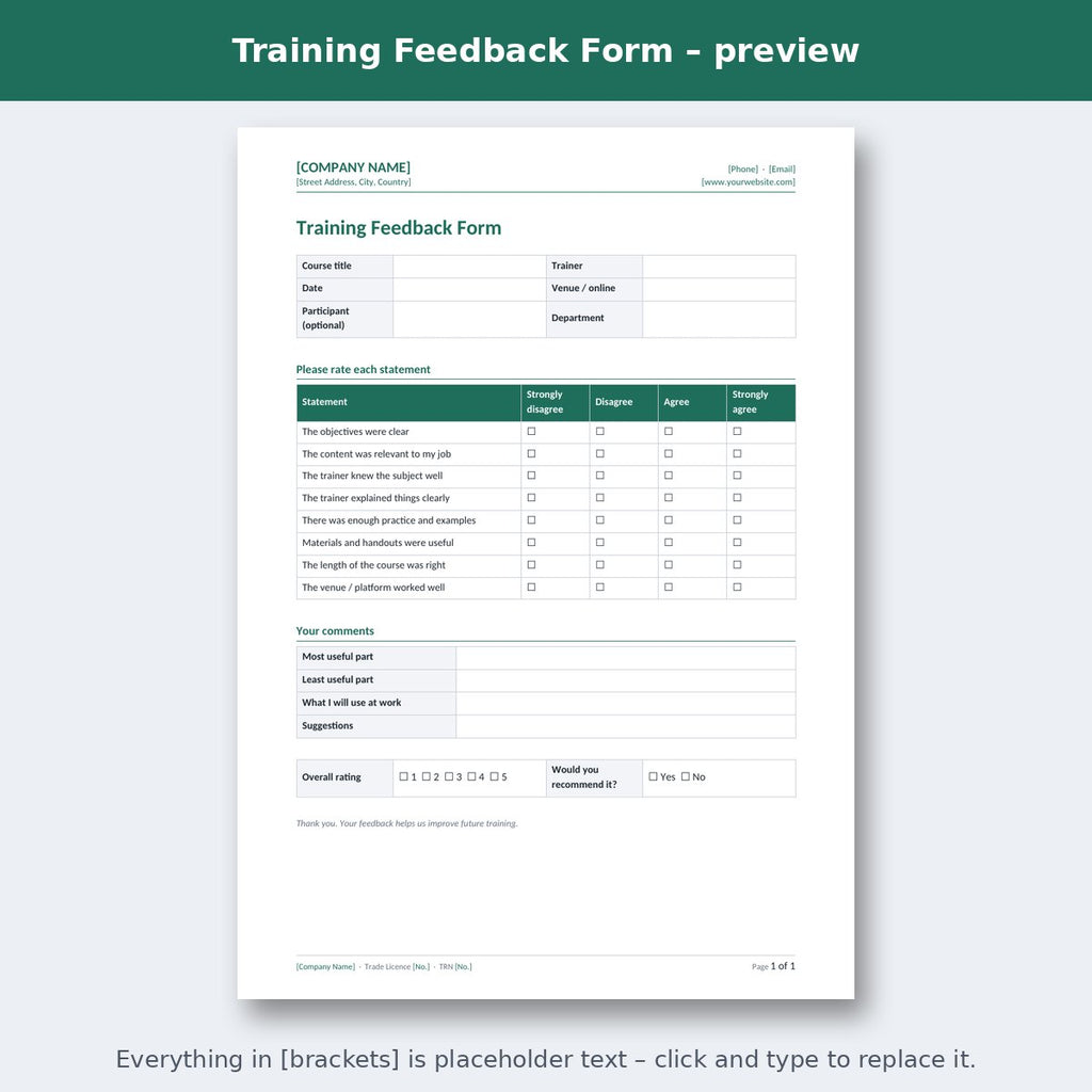 Training Feedback Form – preview